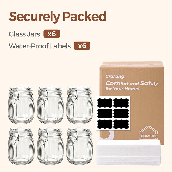 ComSaf Ribbed Glass Mason Jars with Airtight Lids 25 oz 6 Pack Coffee | Flour sugar coffee beans, Fermenting pickling, Farmhouse pantry decor, Kitchen storage, Dry food storage, Sourdough starter