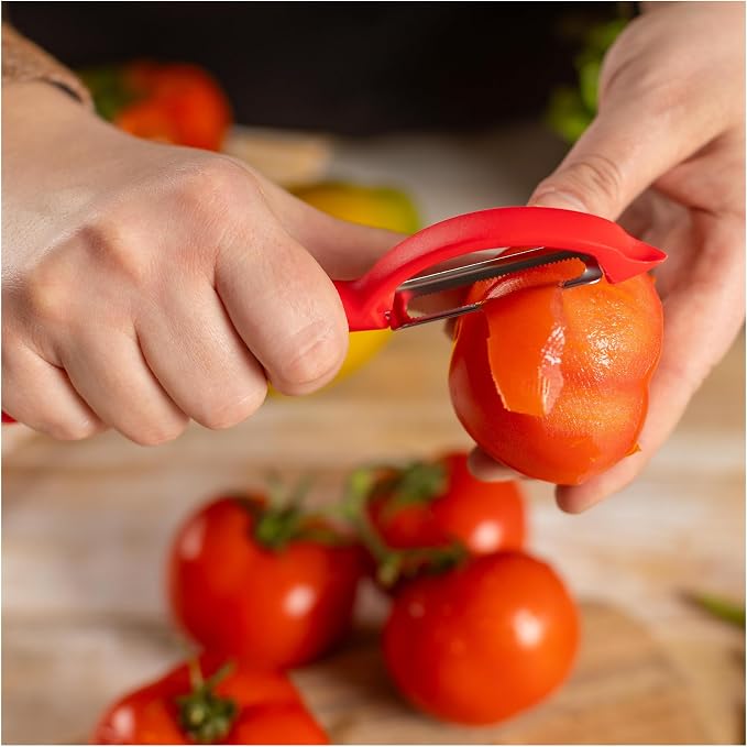 Kuhn Rikon Serrated Piranha “Swivel” Peeler 7.25” Red