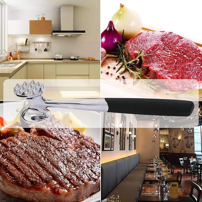 FUNRUI 1 Piece/Set Meat Hammer Tenderizer Heavy Duty Metal Stainless Steel Steak Meat Pounder Mallet Double-Sided Restaurant Home Kitchen Tool, Silver