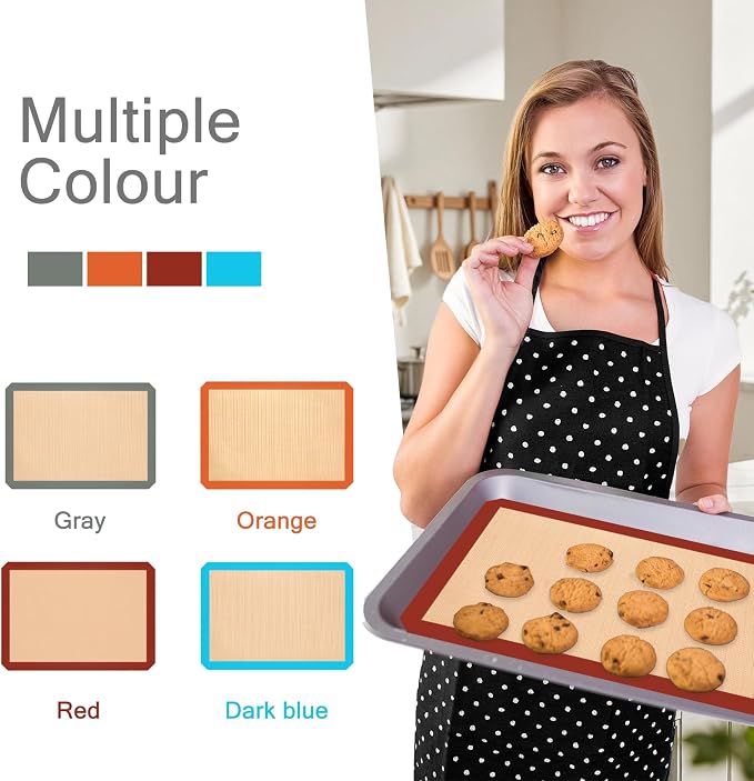 Silicone Baking Mat Set of 3, Non-Stick 2 Half & 1 Quarter Sheets | Dishwasher Safe, Reusable Baking Supplies for Cookies, Bread, Pastries & Dough, Red