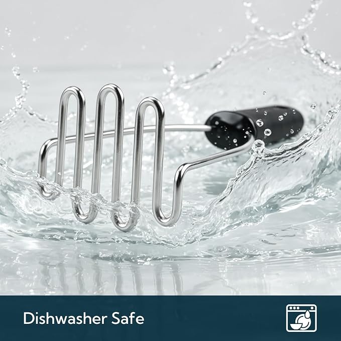KITCHENDAO 304 Stainless Steel Potato Masher, Heavy Duty Kitchen Tool with Soft-Touch Comfort Grip Handle, Dishwasher Safe & Easy-Store Hanging Loop