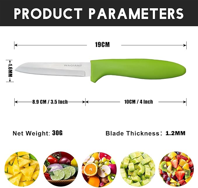 Paring Knife set of 6 PCS, 3.5 Inch Stainless Steel Fruit and Vegetable Knives,Comfortable Handle With Multi-Color Red/Green/Blue