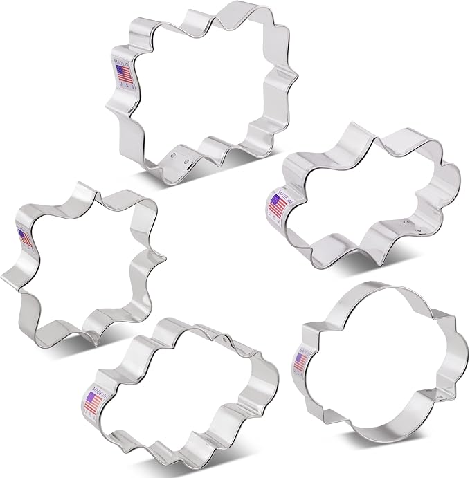 Ann Clark 5-Pc. Plaques & Frames Cookie Cutter Set, Made in USA, Squares, Oval, Photo Frame, Long Fancy Plaque