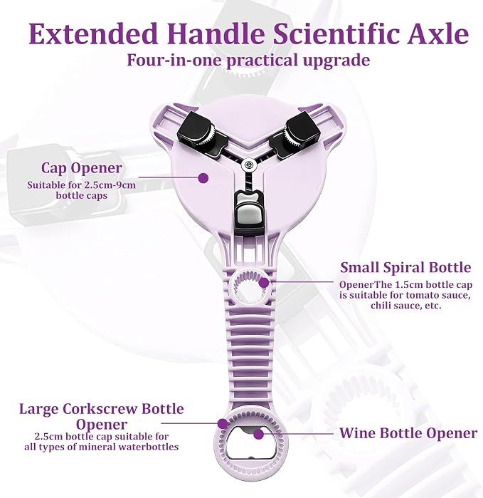 2026 Adjustable 4‑in‑1 Jar Opener with Red Wine Corkscrew & 2 Can Openers, Jar Opener for Seniors and Weak Hands, Perfect for Kitchen Jars,Bottles & Beer Caps (purple)