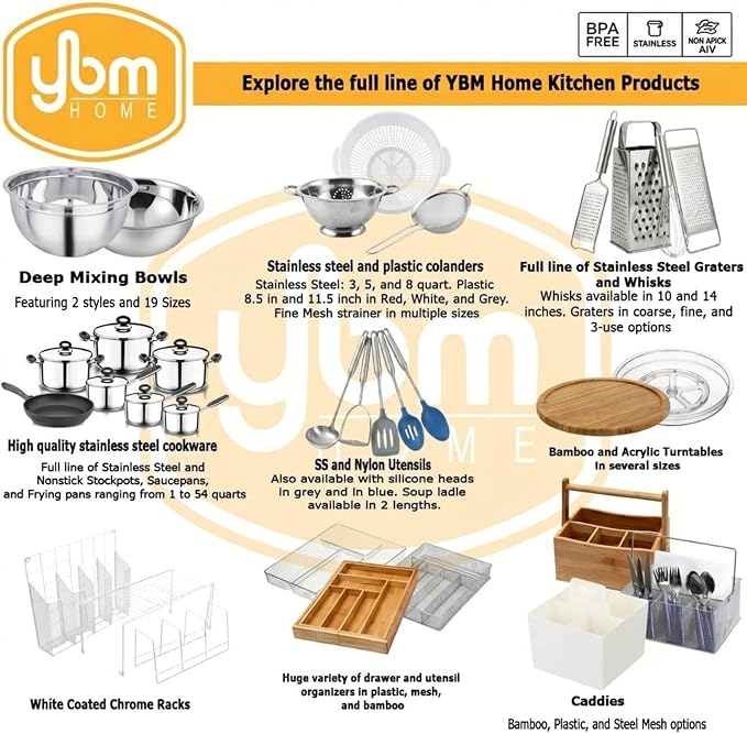 YBM HOME 13 Quart Stainless Steel Premium Mixing Bowl – Heavy Duty Deep Prep Bowl for Baking, Cooking, Dough Mixing, Salad Serving & Commercial Kitchen Use