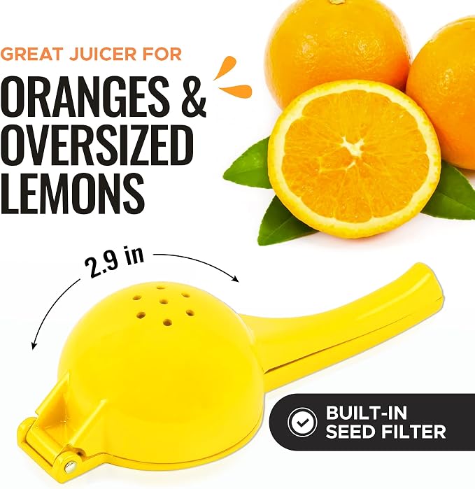 Zulay Kitchen Premium Quality Metal Orange Squeezer, Citrus Juicer, Manual Press for Extracting the Most Juice Possible - Orange Juicer (Yellow)