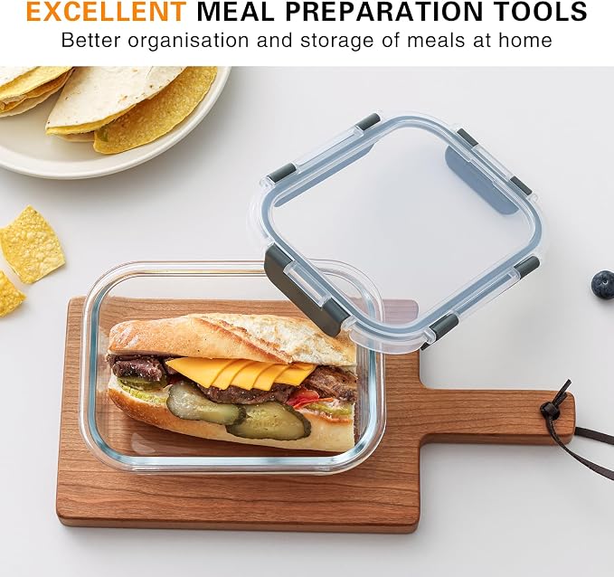 Cuiselect 10 Pack 22 Oz Glass Meal Prep Containers with Lids, Reusable Glass Food Storage Containers with Lids, Microwave, Oven, Freezer and Dishwasher Safe (Gray)