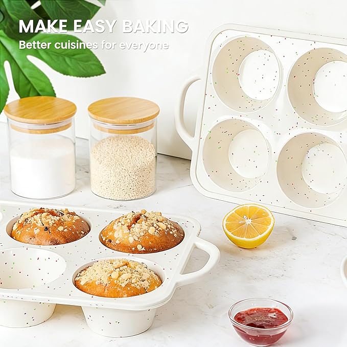 Vinino Jumbo Muffin Pan with Metal Reinforced Frame-1Pack, Large Silicone Cupcake Pan for Baking 6 Cup Jumbo Size, Silicone Muffin Tray, Cupcake Baking Pan Molds for Oven Dishwasher Safe-Cream