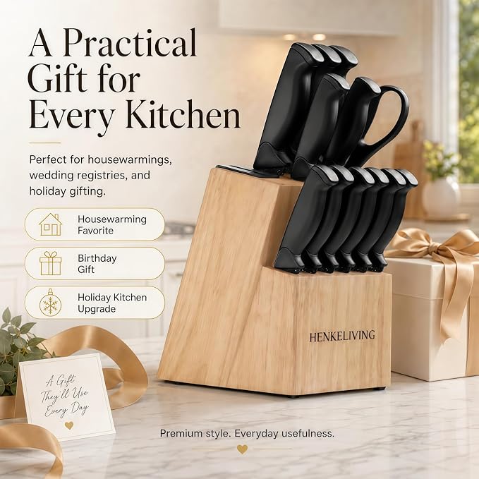 Knife Set, 14-Piece Starry Black Dishwasher Safe Kitchen Knife Block Set with Built-In Sharpener, German High Carbon Stainless Steel Blades, Ultra Sharp with Ergonomic Non-Slip Handles