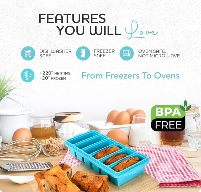 Silicone Freezer Tray With Lid-Soup Freezer Container molds-Large Ice Cube Tray Set Makes 1-Cup & 1/2-Cup portions cubes Perfect for preparing meals in different portion sizes Oven & Dishwasher -Safe
