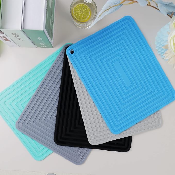 LogHog Large Silicone Trivet Mats for Hot Dishes/Pans, Heat Resistant Pot Holder, 9"x12" Non Slip Flexible Durable Pot Coaster Kitchen Table Mats Set of 2 (Black)