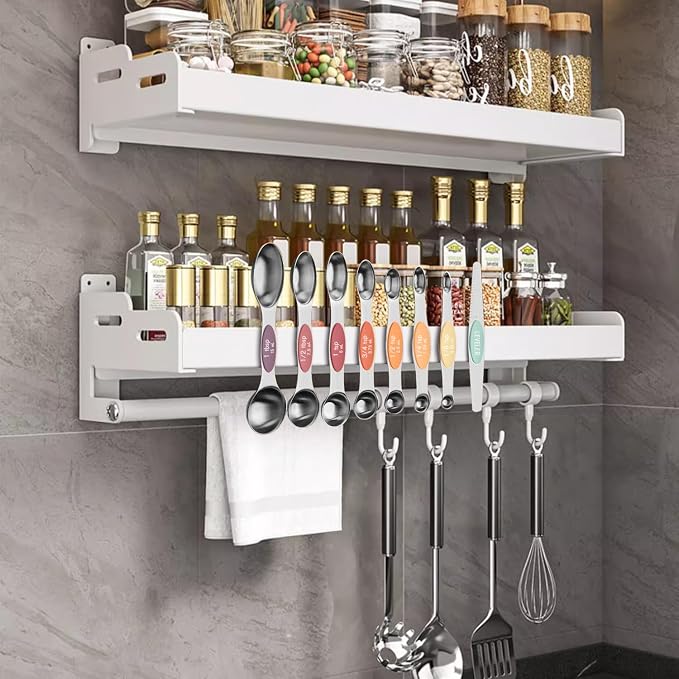 ChefAide Pack of 8 Stainless Steel Magnetic Measuring Spoons Set, Dual Sided, Stackable, Adjustable Teaspoon and Tablespoon Measure Spoon with Leveler, Kitchen Gadgets