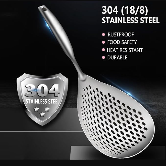 KAYCROWN Skimmer Slotted Spoon, 304 Stainless Steel Skimmer Ladle Spoon Spider Strainer for Cooking and Frying, Pasta Strainer Spoon Frying Kitchen Cooking Colander