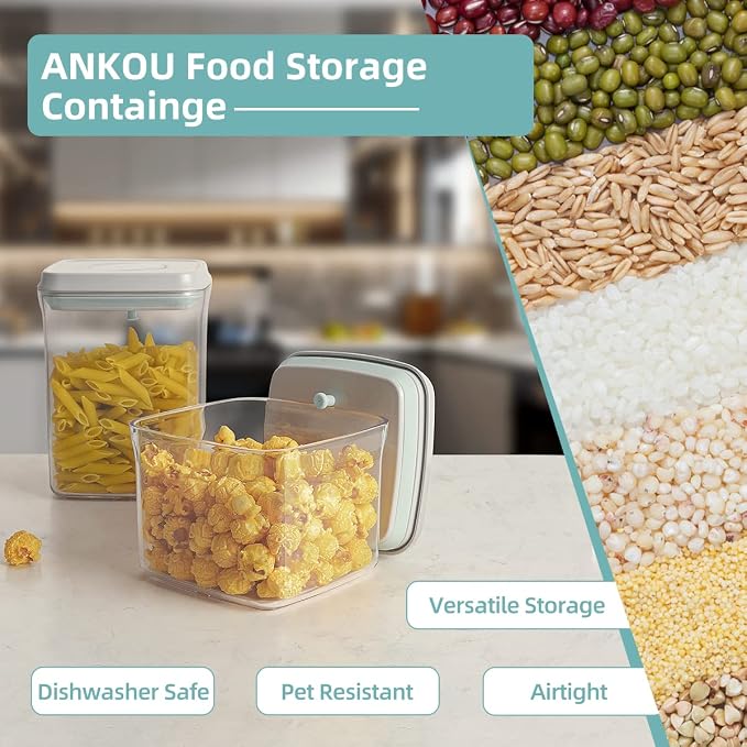 Airtight Container Set (1000ml 4 Pcs) Stackable One Press Openning Food Containers for Snacks Sugar Salt Herbs Spices Coffee Bean Formula Popcorn BPA-Free Tight Seal - Clear (1.0 QT * 4)