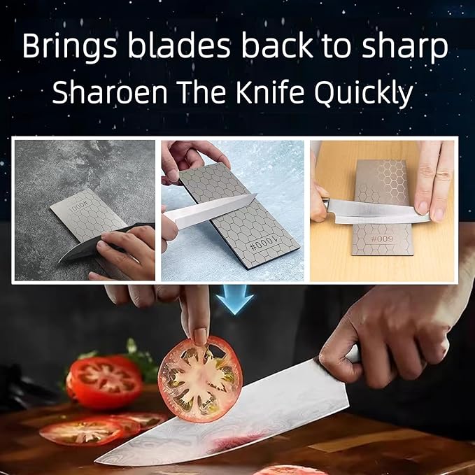 Diamond Sharpening Stone Set, 4 Pcs Diamond Lapping Plate Coarse/Medium/Fine Grit Sharpener, 400/600/1200/2500 Grit,Perfect Assistance Sharpener Angle Guide