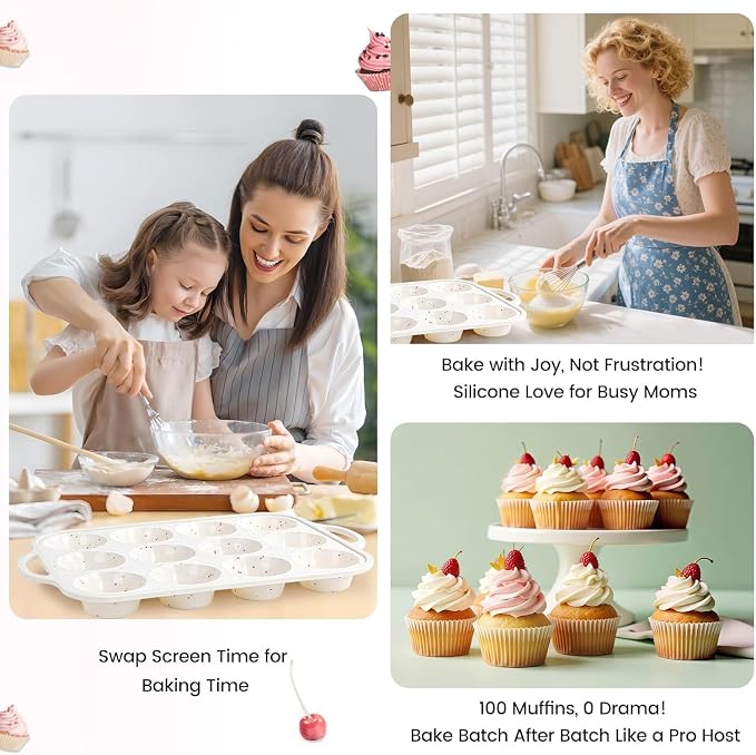 Silicone Muffin Pan with Metal Reinforced Frame - Mini Muffin Pan for Homemade Muffins, Cupcakes, and Bread, Oven and Dishwasher Safe - Set of 2, 6-Cup and 12-Cup