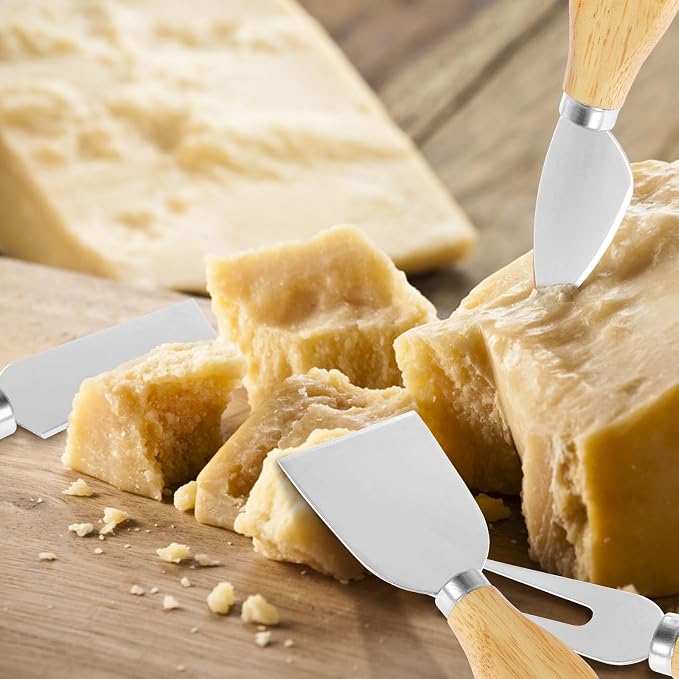 16Pcs Cheese Knives Bulk,Stainless Steel Cheese Knife Spreaders Set Butter Cutter Cheese Cutting Spatula Forks Wooden Handle Small Cheese Spreader Tool Cheese Knives for Charcuterie Board Christmas
