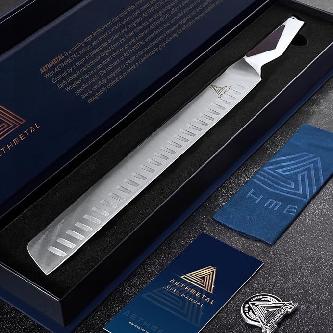 Brisket Slicing Knife, 12 Inch Carving knife - German High Carbon Steel, Full Tang Handle, BBQ Meat Cutter with Ergonomic Grip for Brisket, Beef Roast, Ham & More