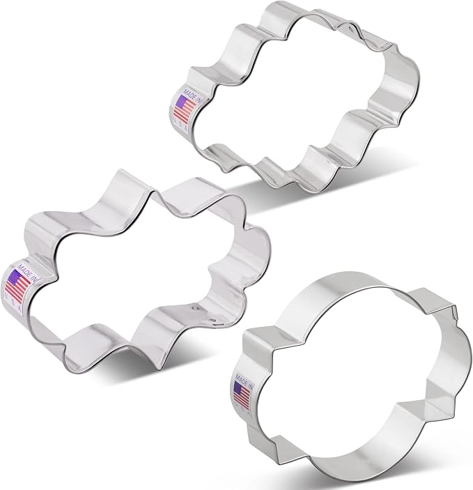 Ann Clark Plaque Cookie Cutters 3-Pc. Set (Long Fancy, Oval, Photo) Made in the USA