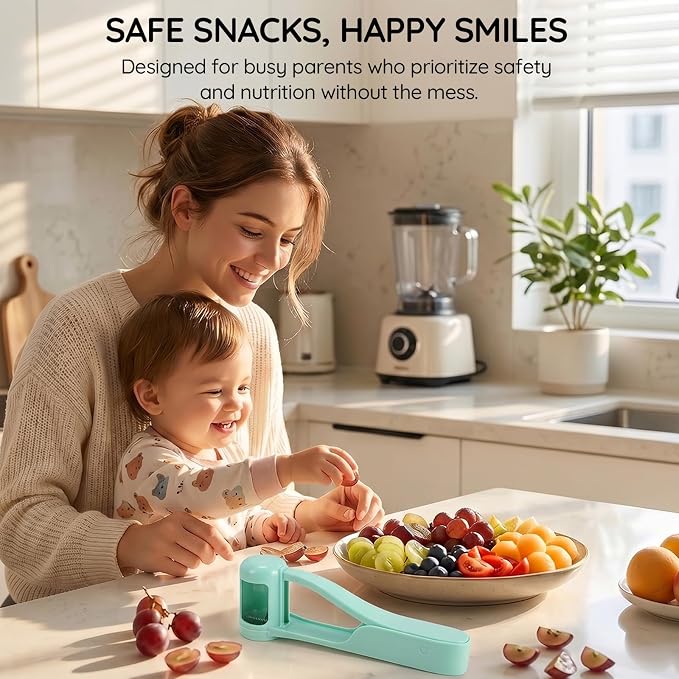 Homnoble Grape Cutter for Toddlers & Baby - Stainless Steel Grape & Cherry Tomato Slicer for Kids Lunch Box - Portable Small Fruit Quarterer Tool, Prep for Salad & Healthy Snacks