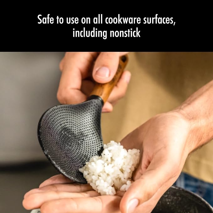 STAUB Soup Ladle & Rice Spoon Set - Serve Hot Soup, Keep Rice Fluffy, BPA-Free Silicone, Acacia Wood Handles