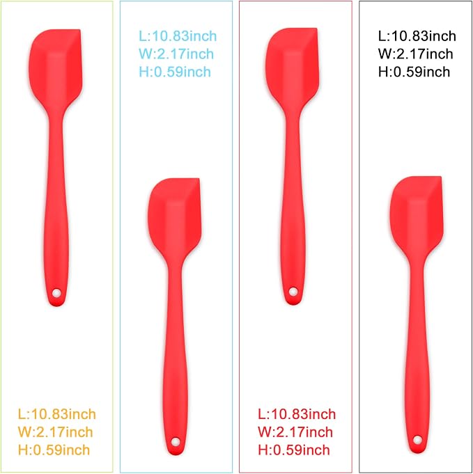 4‑Piece Silicone Spatulas Set Heat Resistant 600°F Seamless Steel‑Core Rubber Spatulas for Nonstick Cookware ALLWIN HOUSEWARE Uniform Length Kitchen Spatulas for Cooking & Baking, Red