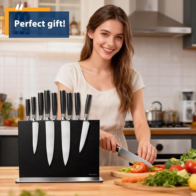 Magnetic Knife Block Stand Without Knives 16 Inch Black Stainless Steel Double Sided Home Kitchen Organizer Storage Knife Holder Board for Counter Top with Strong Magnets