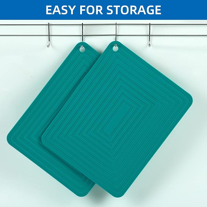 Silicone Trivets for Hot Pots and Pans Dishes, Durable Silicone Pot Holders, Multipurpose Silicon Heat Resistant Mat for Kitchen Countertops, Teal Silicon Hot Pads, Drying Pad 2 Set
