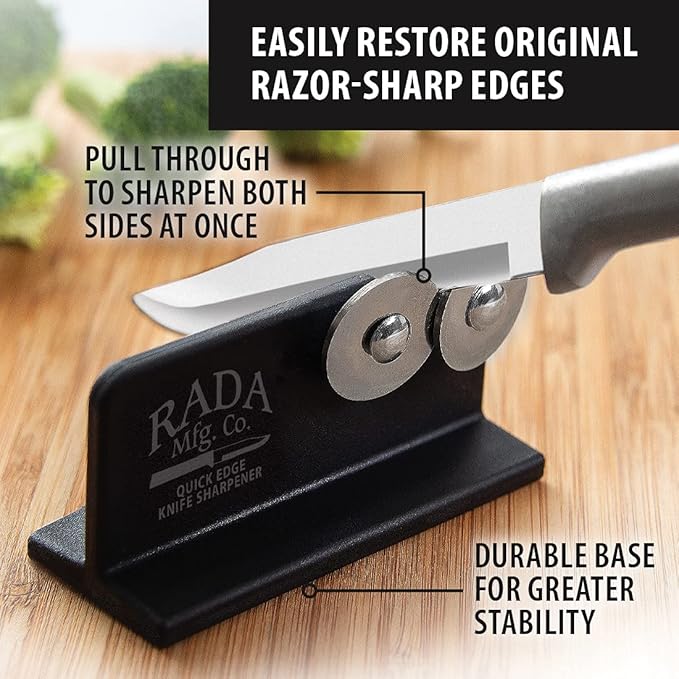 Rada Cutlery Paring Knife Galore Gift Set (G201) with Quick Edge Sharpener (R119), 3-Piece Knife Set and Knife Sharpener, Stainless Steel Blades, Black Handle