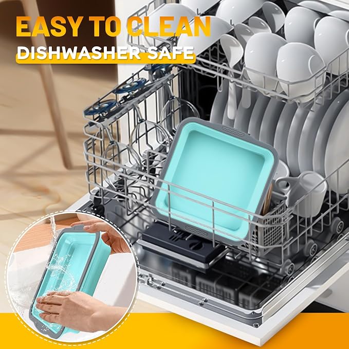 7x7 Silicone Square Cake Pan with Metal Reinforced Edge, Nonstick Brownie Baking Pan, BPA Free, Oven Safe Flexible Silicone Mold, Suitable for Making Cakes, Brownies, Bread, Pie, Lasagna