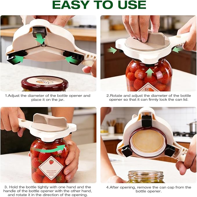 RAIN SPIRIT Adjustable Jar Opener for Seniors & Weak Hands – Ergonomic Manual Bottle Cap Opener for Small to Large Lids (1"-3.5") – Multifunction Kitchen Tool for Arthritic Hands, Beer, Sauces & Jars