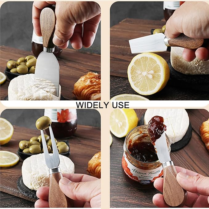 6-Piece Exquisite Cheese Knife Set, Cheese Knives Cheese Board Charcuterie Knife Cheese Tools, Wooden Handle Stainless Steel Slicer Gift Set