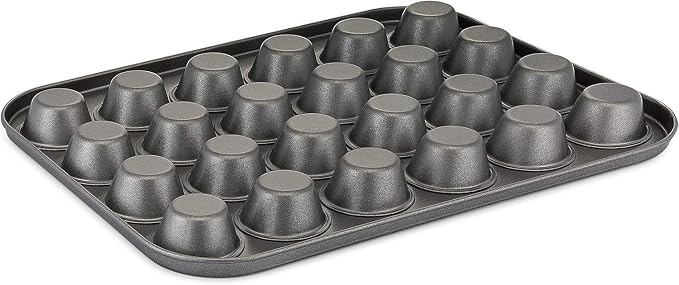 husMait 24-Cup Mini Muffin Pan - Non-Stick Carbon Steel Mini Cupcake Pan - Heavy Duty Metal Baking Tray, Warp-Resistant, PFOA Free & Dishwasher Safe