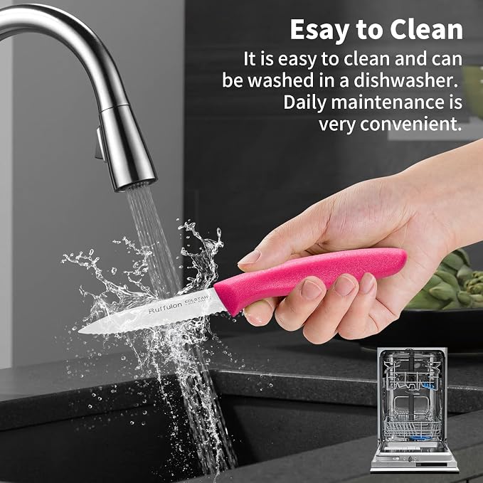 Stainless Steel Paring Knife With Serrated Blade, 6 Pieces Set Vegetable and Fruit Knife, Ultra Sharp Small Kitchen Knife, Rosy Paring Knives with PP Plastic Ergonomic Handle.