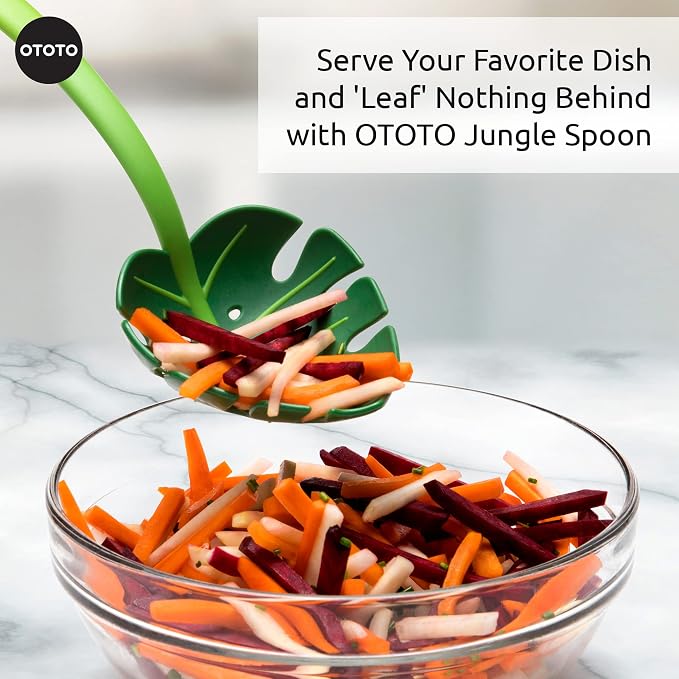 OTOTO Pasta Spoon - Spaghetti Spoon, Pasta Fork, Pasta Server, Monstera Ladle - Dishwasher Safe & Heat Resistant - Fun Kitchen Gadgets, Unique Gifts for Cooking (Jungle Spoon)