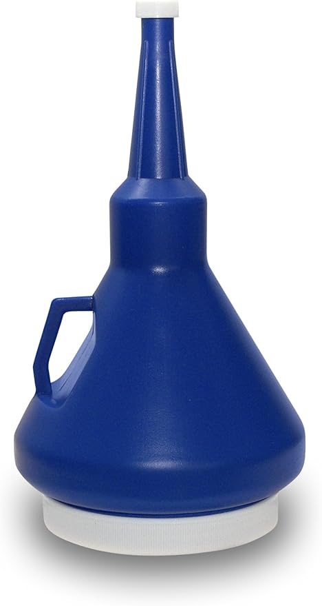 Funnel King 32115 Double Capped Storage Funnel, 1-1/4 Quart, Dark Blue Polyethylene, 4" Top ID, 3/4" Spout OD, 10-1/2 in Height