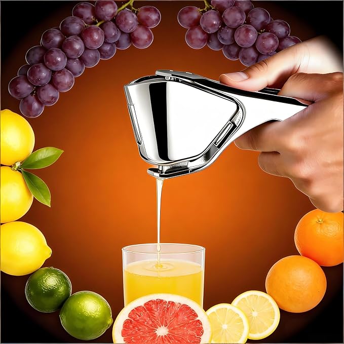 Lemon Squeezer, Stainless Steel Manual Citrus Squeezer, Silver | Effortless to Use, Handheld Lemon Juicer Getting Every Drop of Juice, Easy to Clean, Hand Juicer Fold-Flat Easy to Place