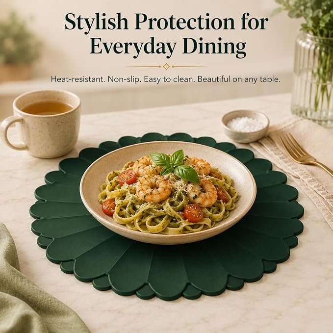 Heat-Resistant Silicone Trivet Mats, Non-Slip Hot Plate Holder for Kitchen Countertops & Dining Table, Reusable Pot Holder Pad with Secure Grip, Dishwasher Safe (Green, Diameter: 30cm/11.81")