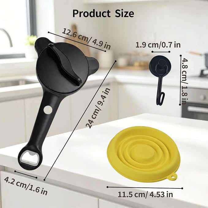 Jar Opener for Weak Hands, Seniors with Arthritis, 4-in-1 Multi-Purpose Lid Opener Includes Magnetic Hook & Rubber Gripper for Jars, Bottles and Beer Caps (Black)