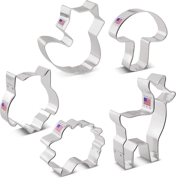 Ann Clark 5-Pc. Woodland Cookie Cutter Set, Made in USA, Mushroom, Owl, Fox, Deer, Hedgehog