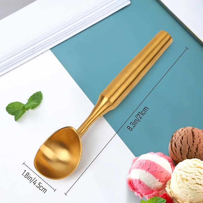 Heavy-Duty 304 Stainless Steel Ice Cream Scoop, 4.5 oz Cookies Scoop, Durable, Corrosion-Resistant & Dishwasher Safe with Ergonomic Grip for Perfect Scooping, Solid Design, Gold