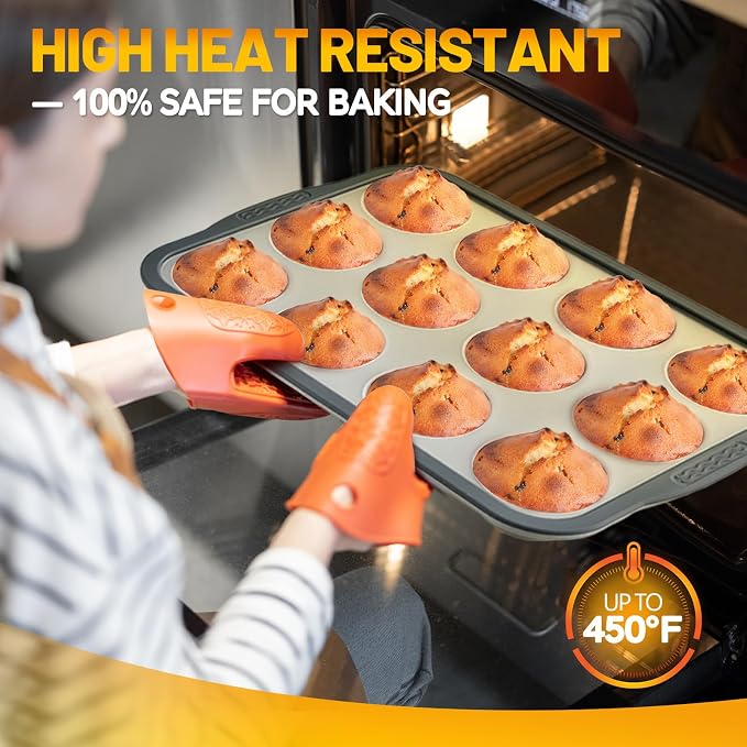 Silicone Muffin Pan, 12 Cups Non-Stick Cupcake Pan, Food-Grade BPA-Free Muffin Tin, Oven-Safe 450 °F, Reinforced Steel Frame, Easy-Grab Handles, Quick-Release 2.3" Baking Molds for Mini Treats