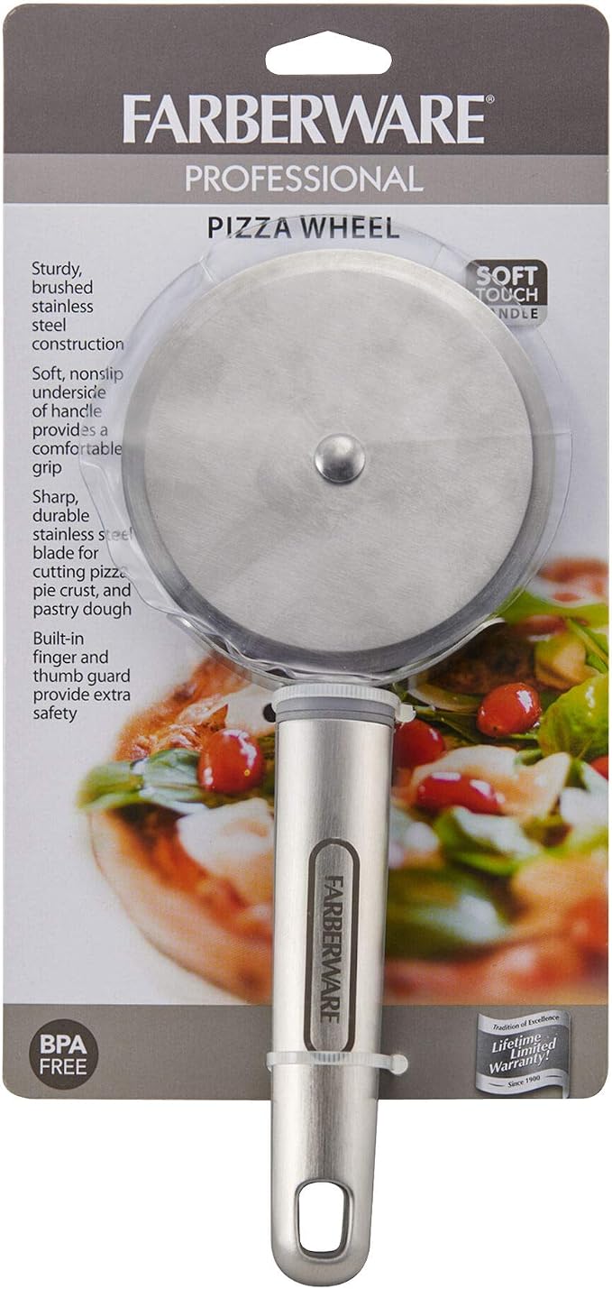 Farberware Pro Stainless Steel Pizza Cutter Wheel with Finger Guard, Dishwasher Safe, 8.5 Inches - Sharp Rolling Blade for Pizza, Pie Crust, and Pastry Dough