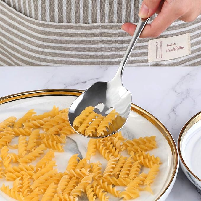 Meisha Serving Spoons Set, 3 Serving Spoons and 3 Slotted Serving Spoons, Silver Stainless Steel Serving Utensils for Buffet Can Banquet Cooking Kitchen - Mirror Polished