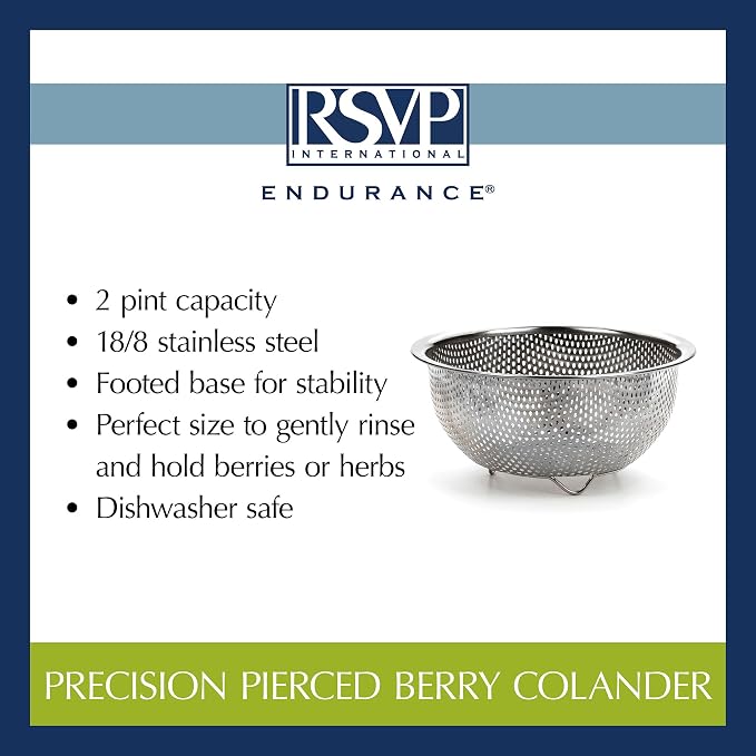 RSVP International Endurance Kitchen Collection Colander Strainer, Berry, Pierced Stainless Steel