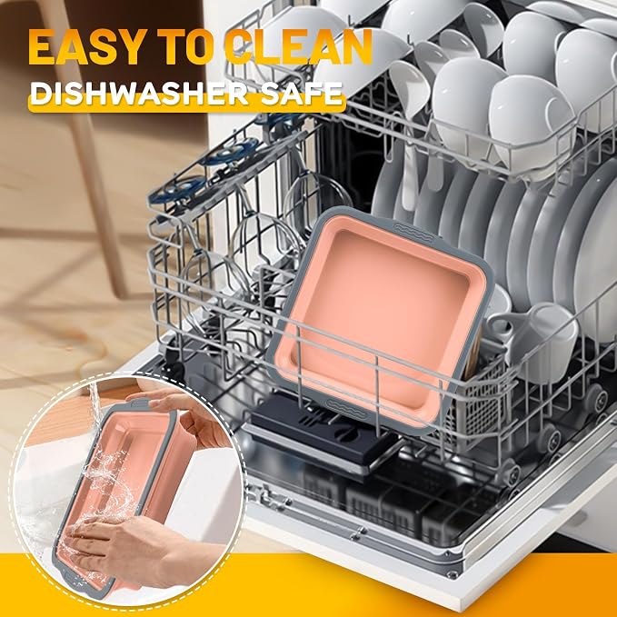 7x7 Silicone Square Cake Pan with Metal Reinforced Edge, Nonstick Brownie Baking Pan, BPA Free, Oven Safe Flexible Silicone Mold, Suitable for Making Cakes, Brownies, Bread, Pie, Lasagna