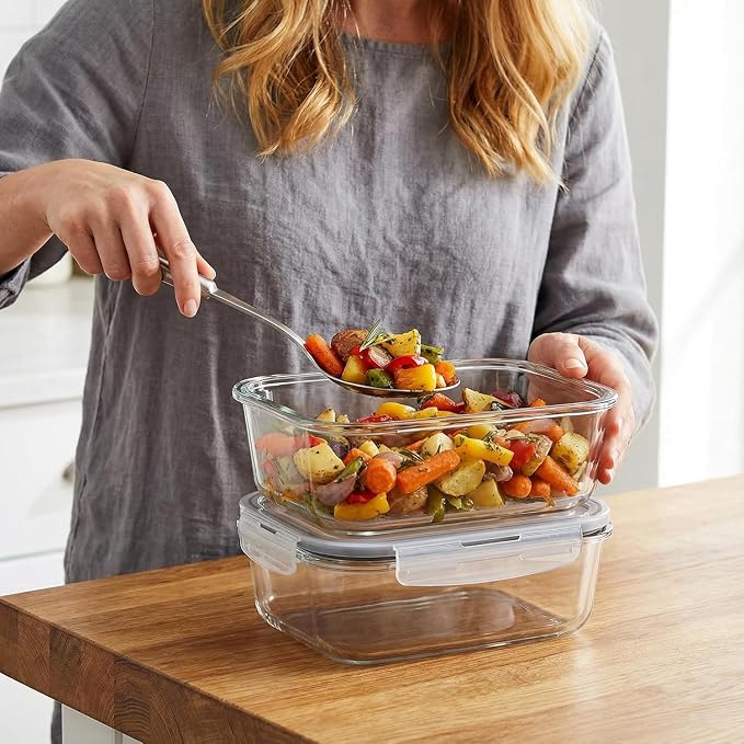 2 Pack 63oz Large Glass Storage Containers with Lids Big Meal Prep Food Container Set for Storing food, vegetables or fruits, BPA Free, Freezer Dishwasher Oven Safe