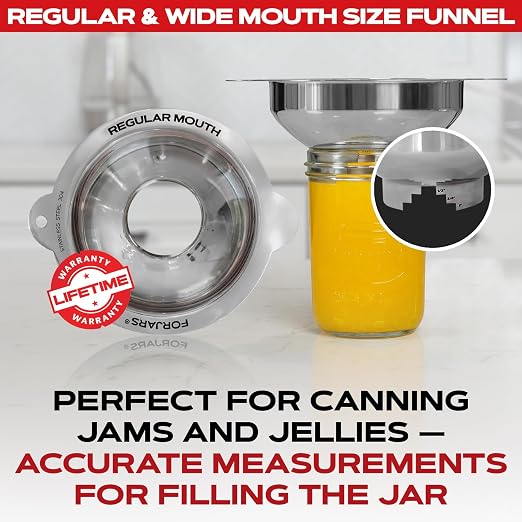 FORJARS Canning Funnel Set - with Strainer for Wide and Regular Mason Jars and Food Funnels for Transferring Oils - Durable, Small, Stainless Steel Kitchen Funnel Set - Canning Supplies Kit
