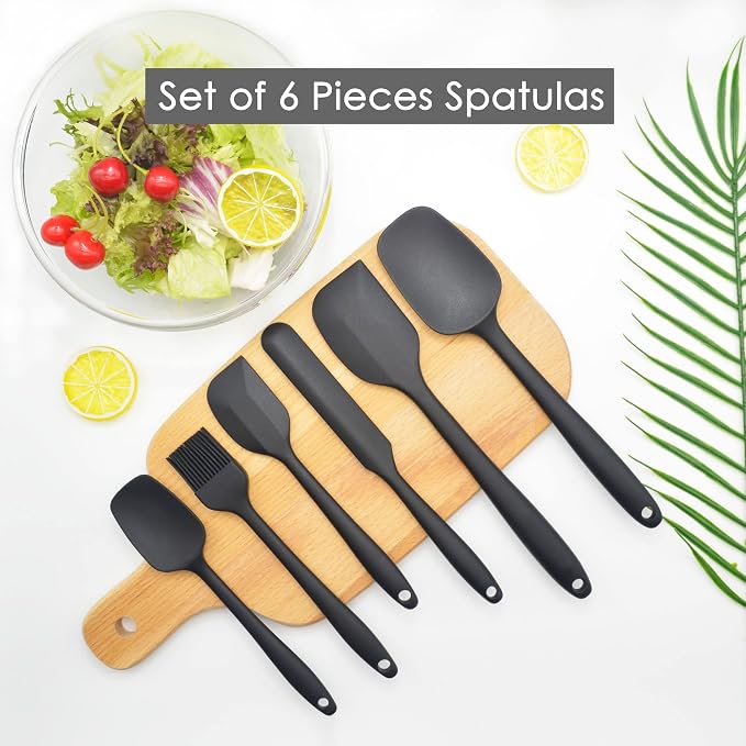 MaxDare Silicone Spatulas and Spoon Set, One-Piece Design Heat Resistant Dishwasher Safe Kitchen Utensil for Baking Cooking Stirring, Non Stick BPA-Free Food Grade Rubber, Set of 6, Red
