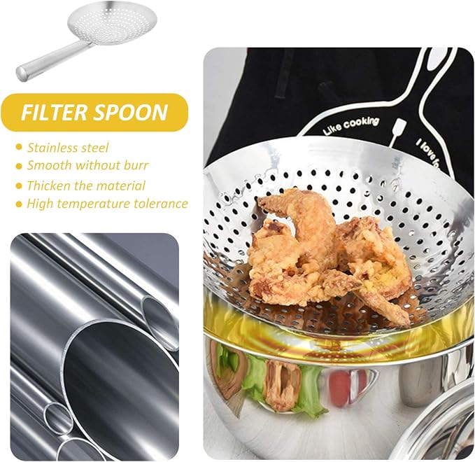 Cabilock 17.12 Inch Thickened Stainless Steel Skimmer Spoon Fine Mesh Wire Oil Strainer Multi-Functional Kitchen Gadget for Frying Boiling Draining Vegetables Seafood Pasta